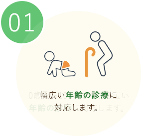 0歳から100歳まで、幅広い年齢の診療に対応します。